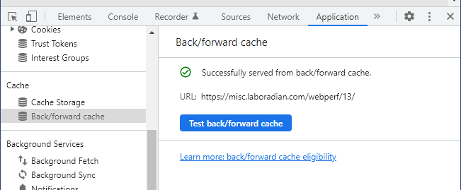 Back/forwad cache のテスト（OKな場合）